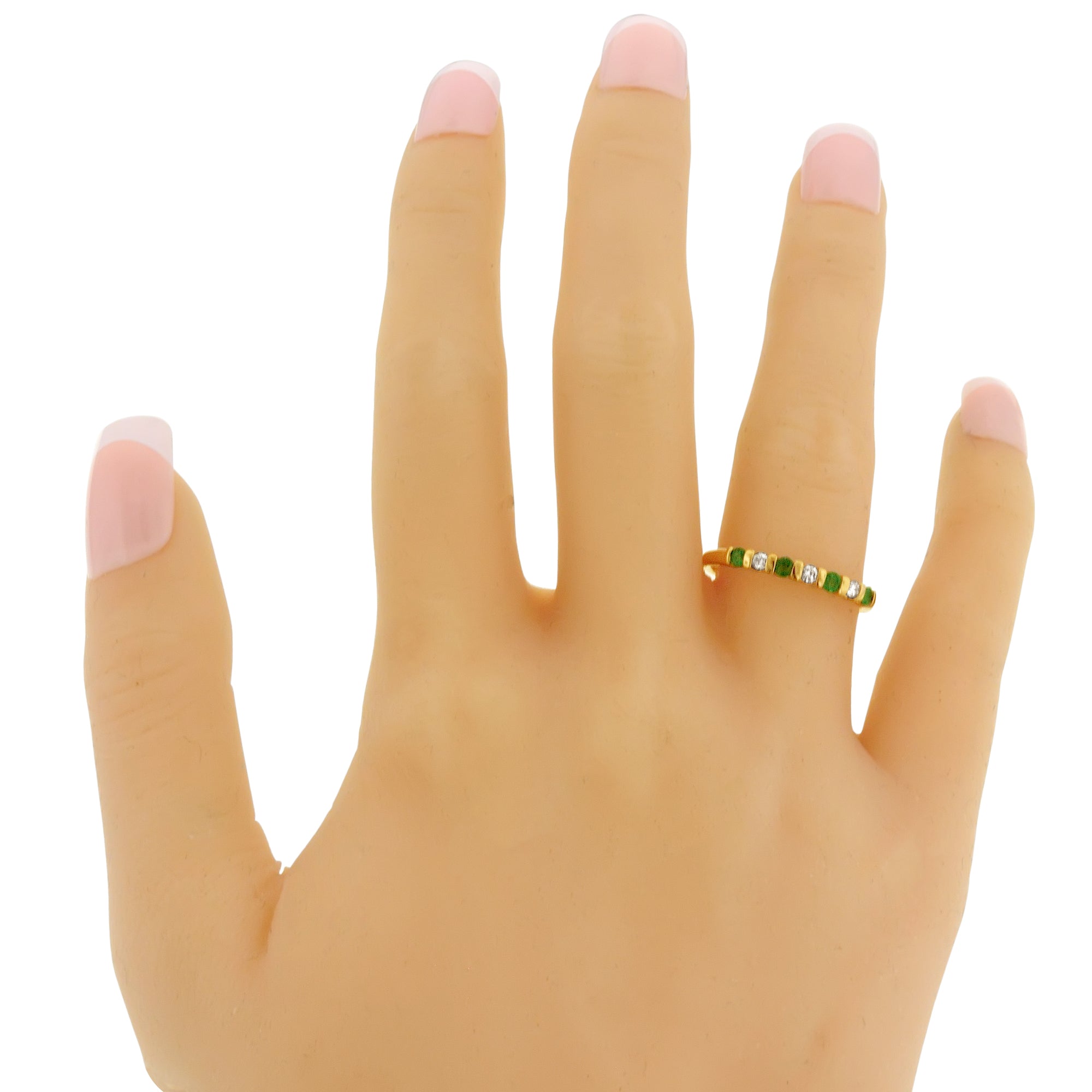 Emerald and Diamond Bar Set Anniversary Band in 14kt Yellow Gold (1/10ct tw)