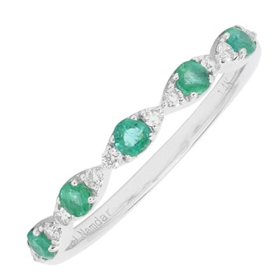 Emerald and Diamond Band in 14kt White Gold (1/10ct tw)