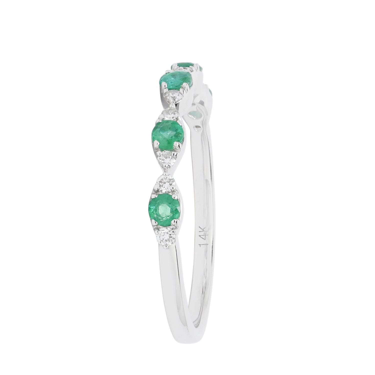 Emerald and Diamond Band in 14kt White Gold (1/10ct tw)