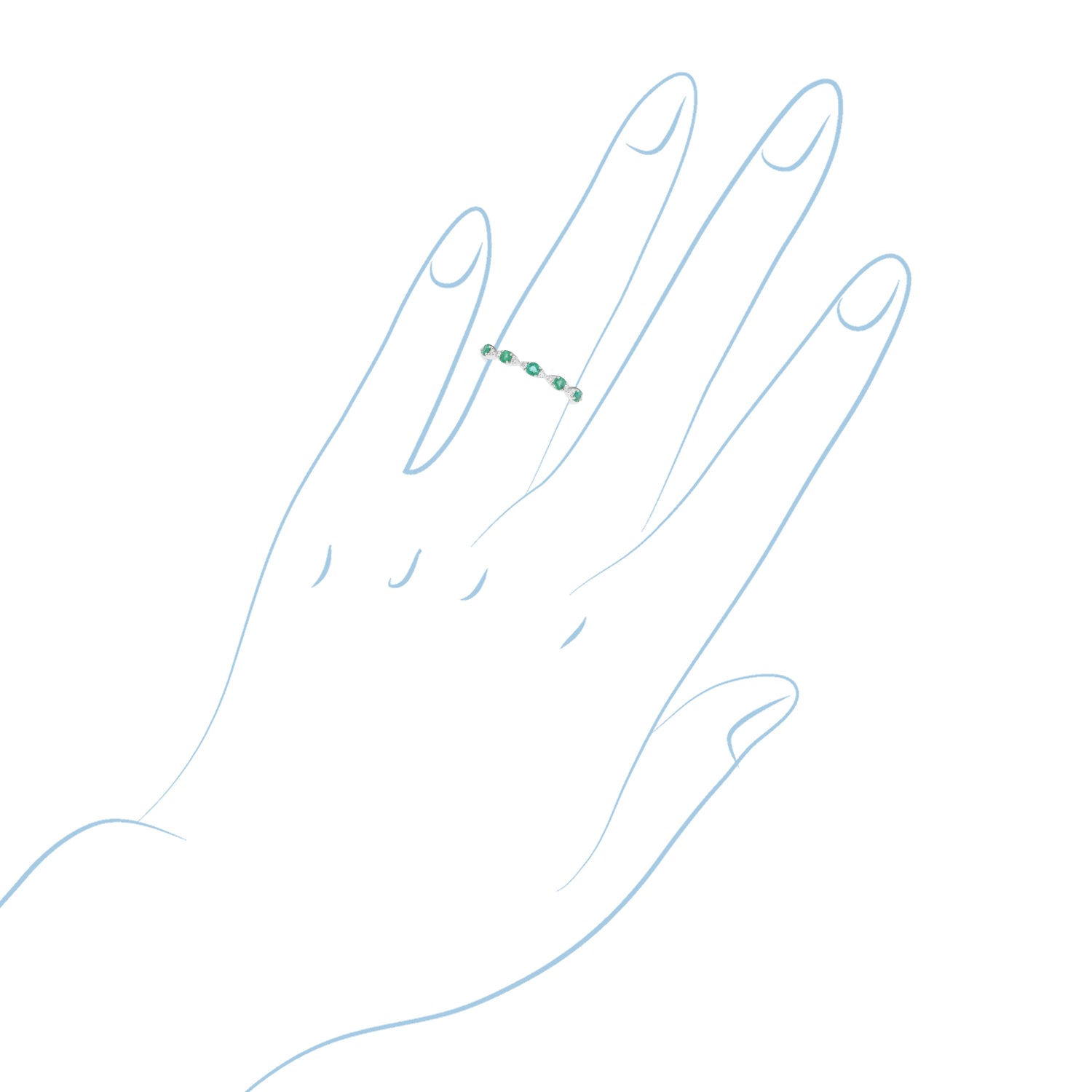Emerald and Diamond Band in 14kt White Gold (1/10ct tw)