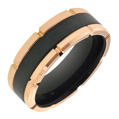Triton Mens Band in Black and Rose Tungsten (8mm)