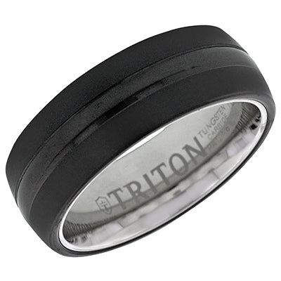 Triton Mens Wedding Band in Black and White Tungsten (8mm)