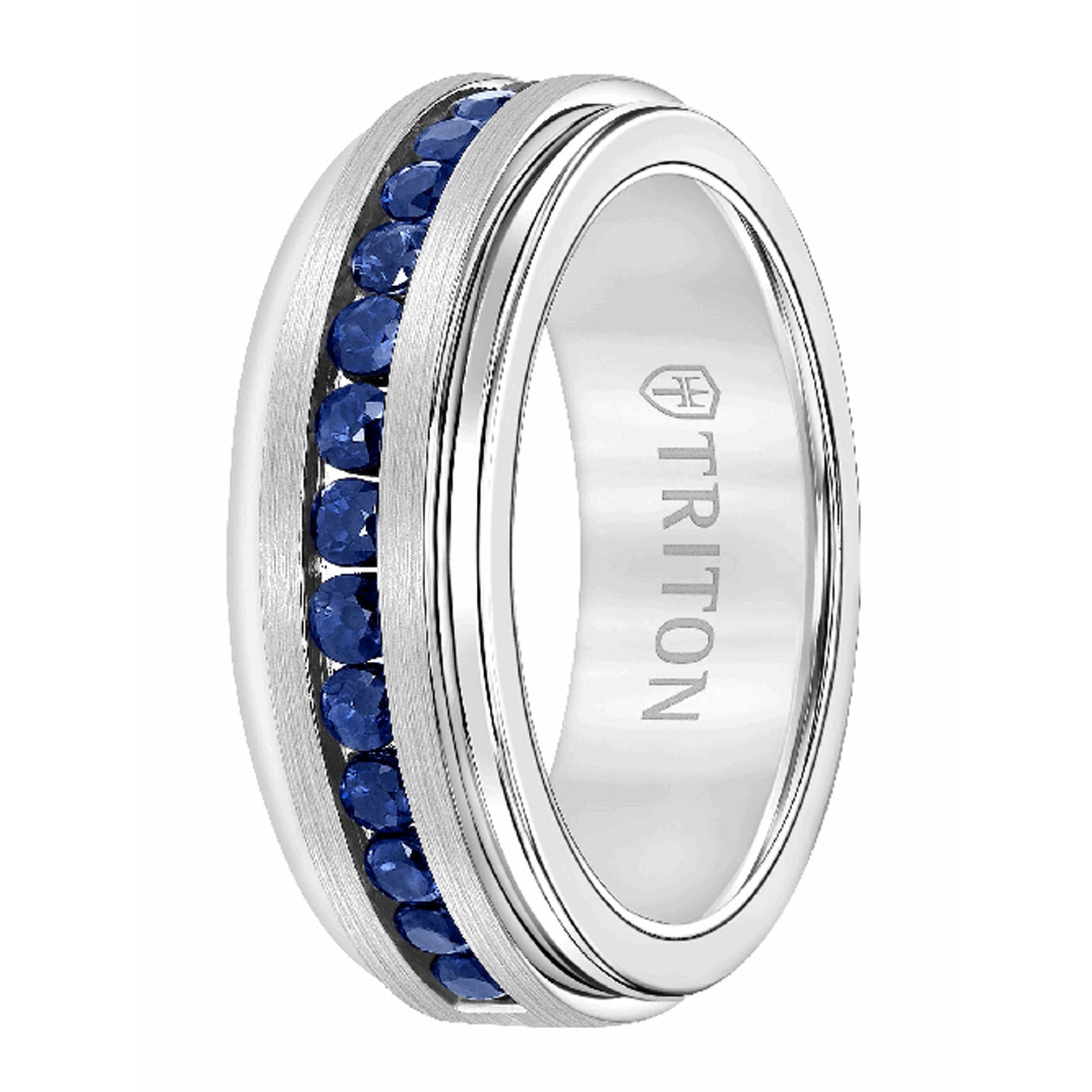 Triton Mens Blue Sapphire Wedding Band in Tungsten (8mm)