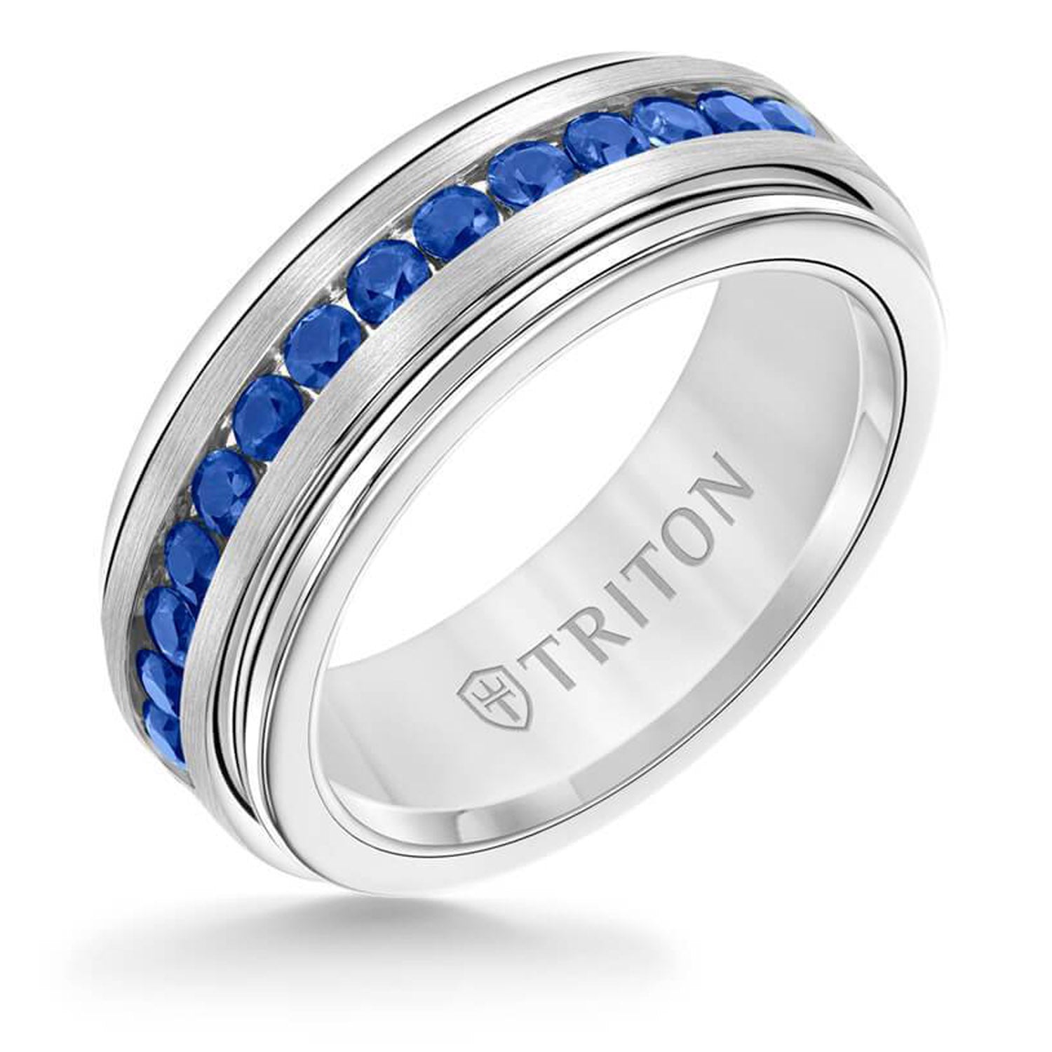 Triton Mens Blue Sapphire Wedding Band in Tungsten (8mm)