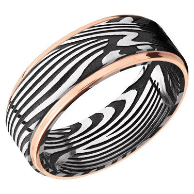 Lashbrook Wedding Band in Damascus and 14kt Rose Gold (8mm)