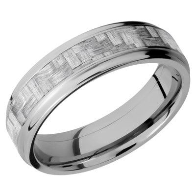 Lashbrook Wedding Band in Titanium and Silver Carbon Fiber Inlay (6mm)