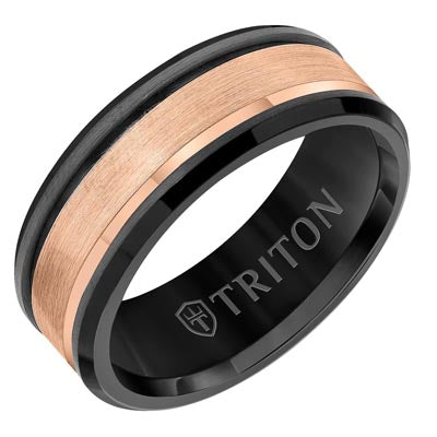 Triton Mens Band in Rose and Gray Tungsten (8mm)