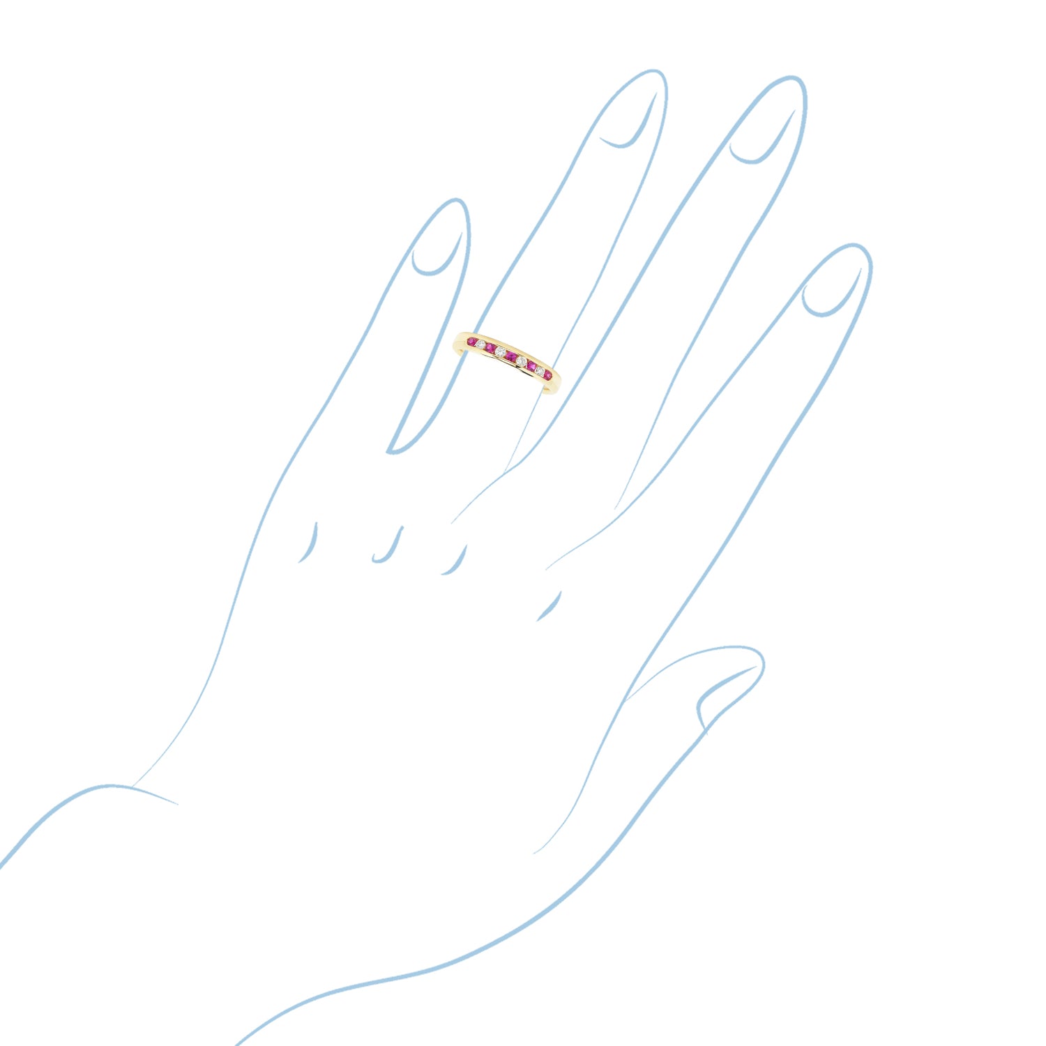 Diamond and Ruby Channel Band in 14kt Yellow Gold (1/10ct tw)
