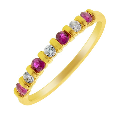 Ruby and Diamond Bar Set Anniversary Band in 14kt Yellow Gold (1/10ct tw)