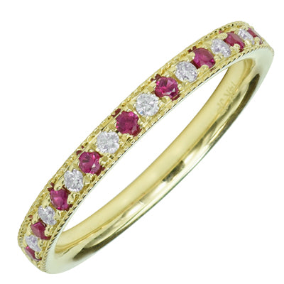 Ruby Anniversary Band in 14kt Yellow Gold with Diamonds (1/7ct tw)