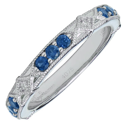Sapphire and Diamond Wedding Band in 14kt White Gold (.04ct tw)