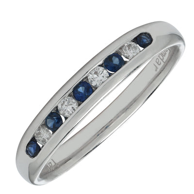 Sapphire and Diamond Channel Set Anniversary Band in 14kt White Gold (1/10ct tw)