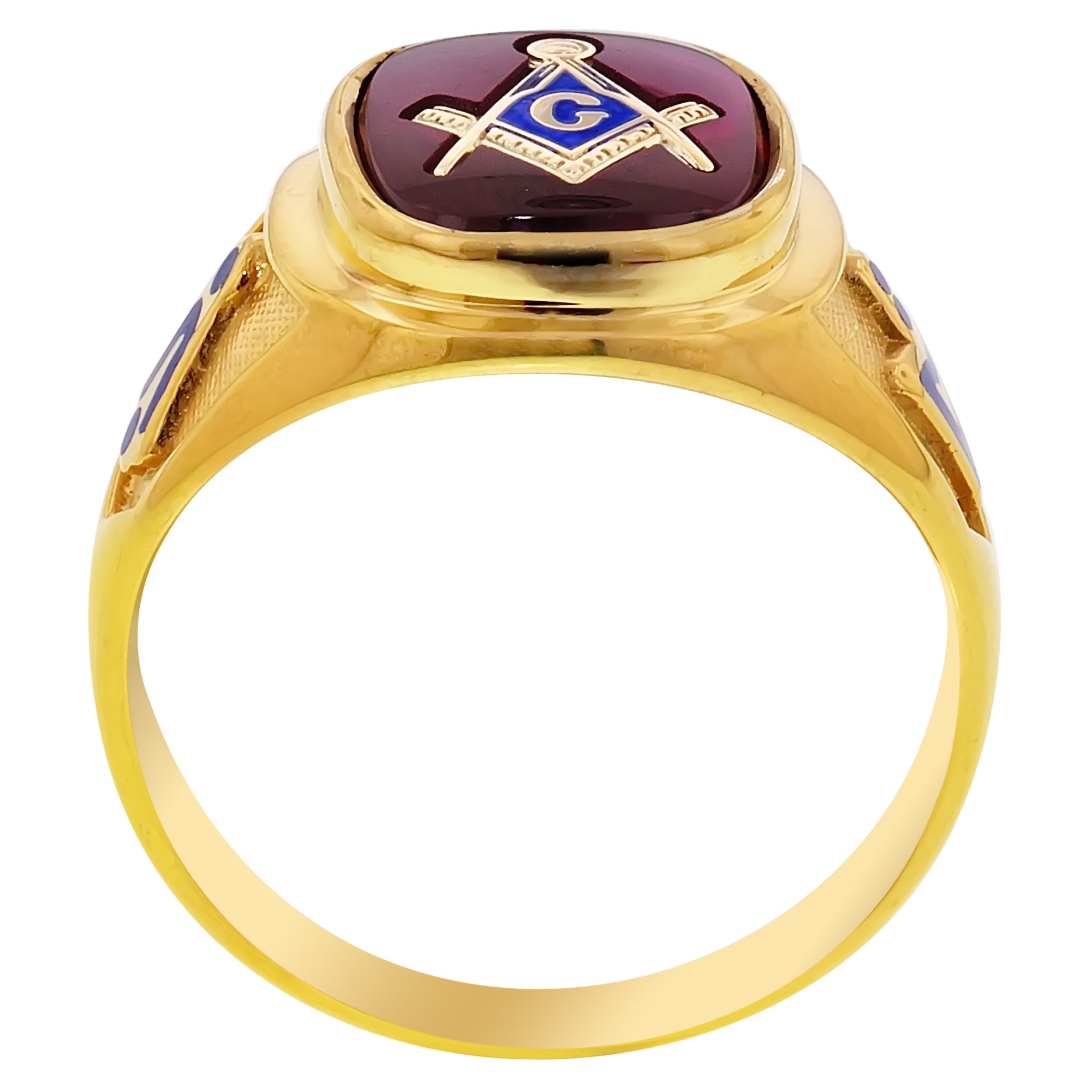 12X10 Antique Ruby Masonic Ring in 10kt Yellow Gold