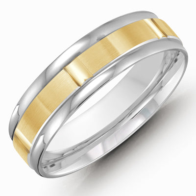 Mens Wedding Band in 14kt White and Yellow Gold (6mm)