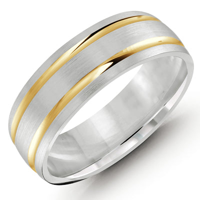 Mens Wedding Band in 14kt White and Yellow Gold (7mm)