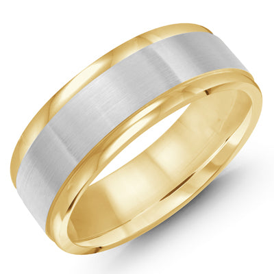 Mens Wedding Band in 14kt White and Yellow Gold (8mm)