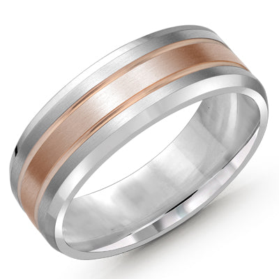 Mens Wedding Band in 14kt White and Rose Gold (8mm)