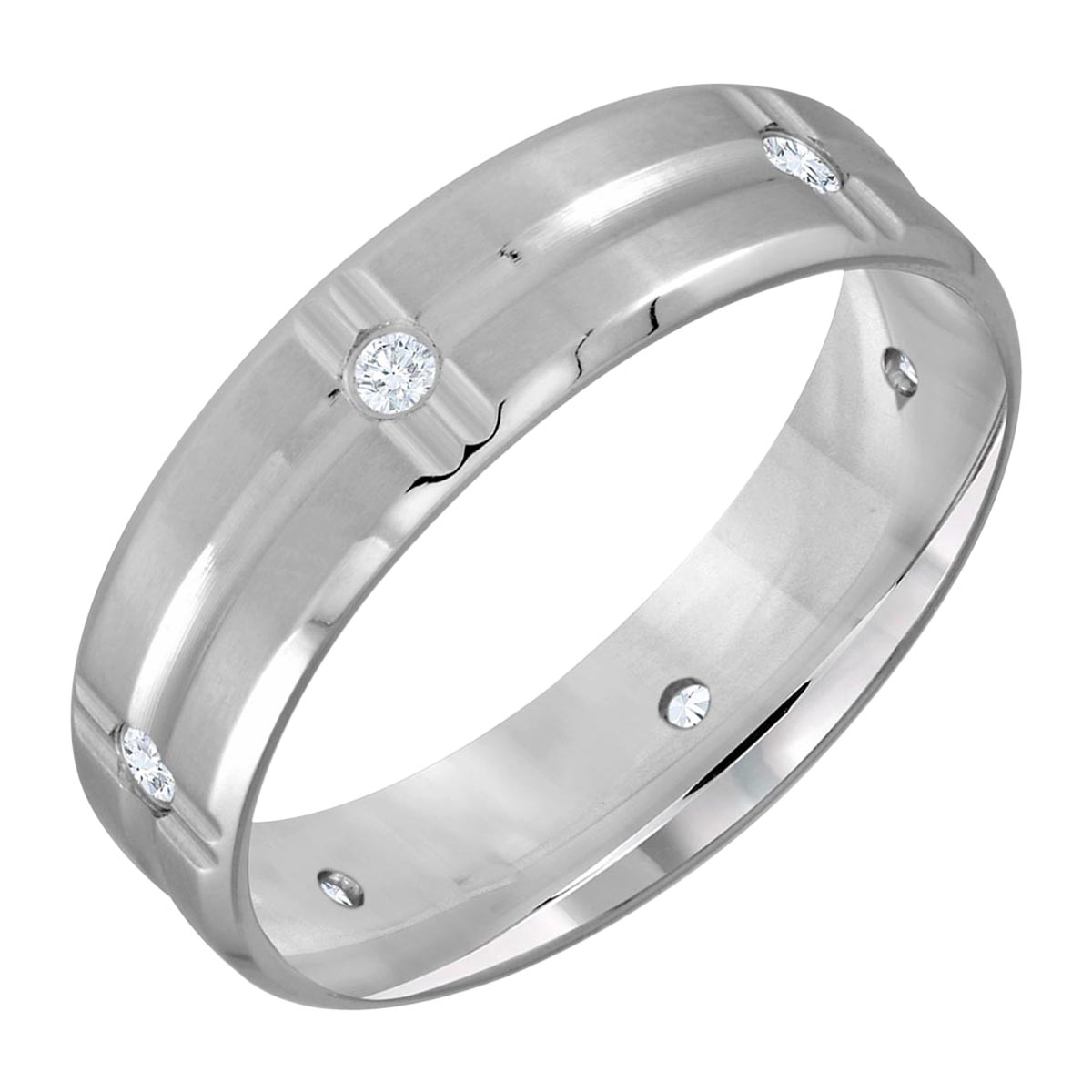 Mens Diamond Wedding Band in 14kt White Gold (1/10ct tw)(6mm)