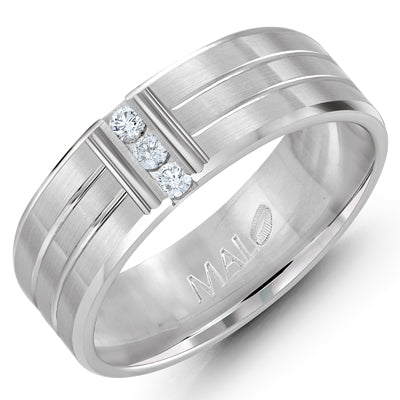 Mens Diamond Wedding Band in 14kt White Gold (1/10ct tw)(7mm)