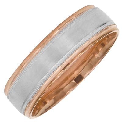 Mens Comfort Fit Wedding Band in 14kt White and Rose Gold (6.5mm)