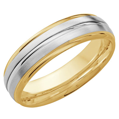 Mens Wedding Band in 14kt White and Yellow Gold (6mm)
