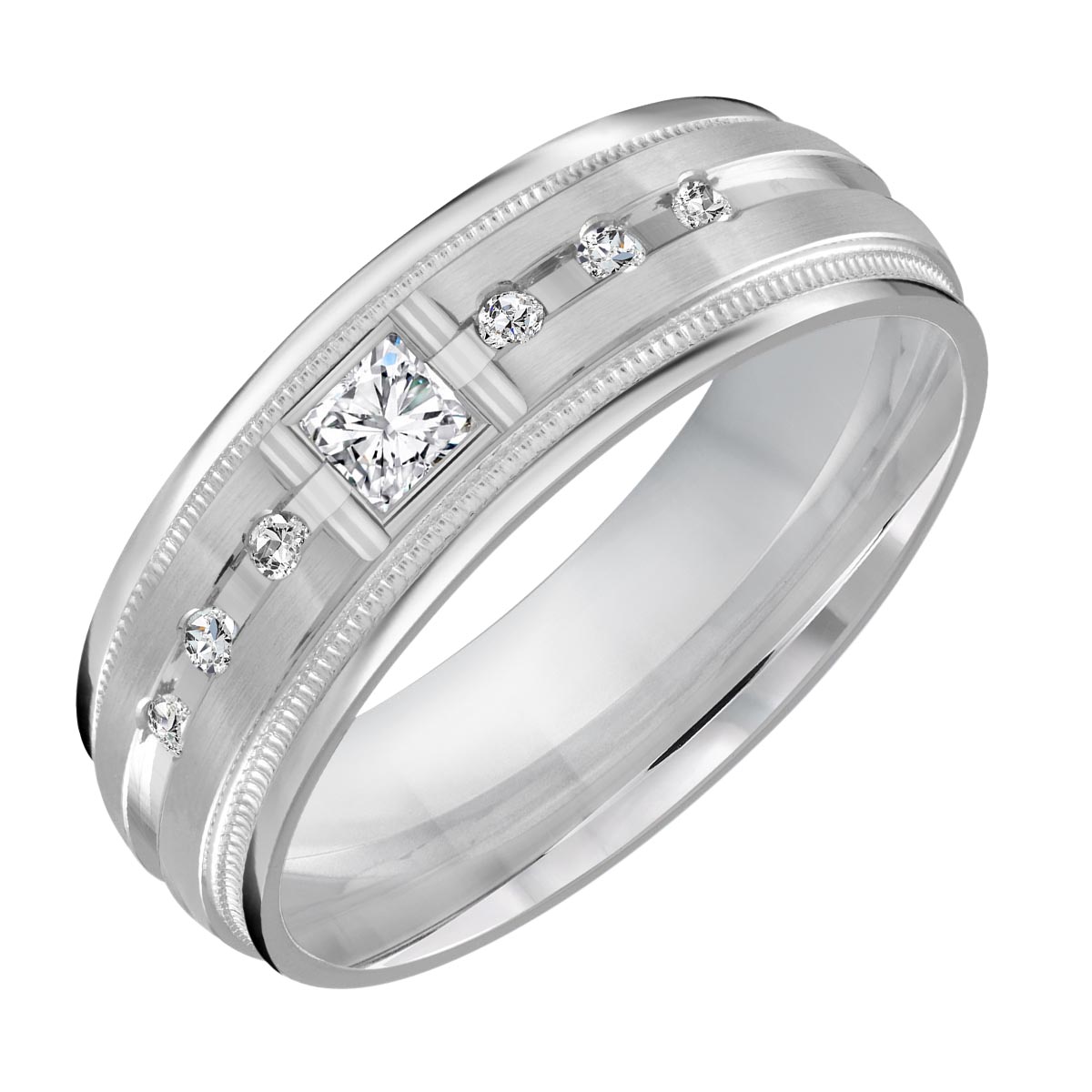 Mens Diamond Wedding Band in 14kt White Gold (1/5ct tw)(7mm)