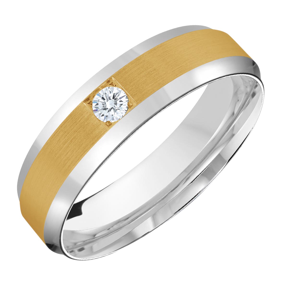 Mens Diamond Wedding Band in 14kt White and Yellow Gold (1/10ct) (6mm)