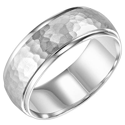 Mens Hammered Comfort Fit Wedding Band in 14kt White Gold (8mm)