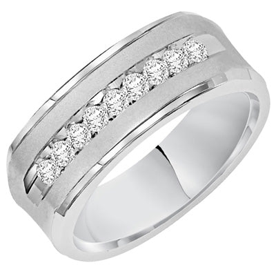 Mens Wedding Band in 14kt White Gold with Diamonds (1/5ct tw)