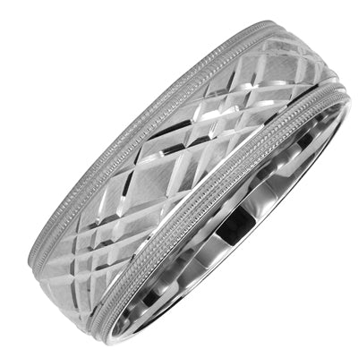 Mens Comfort Fit Wedding Band in 14kt White Gold (7mm)