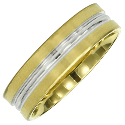 Mens Comfort Fit Wedding Band in 14kt Yellow and White Gold (6mm)