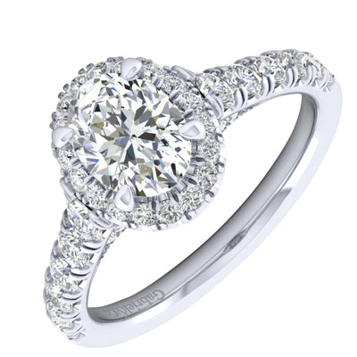 Gabriel Hazel Oval Halo Diamond Engagement Ring Setting in 14kt White Gold (7/8ct tw)