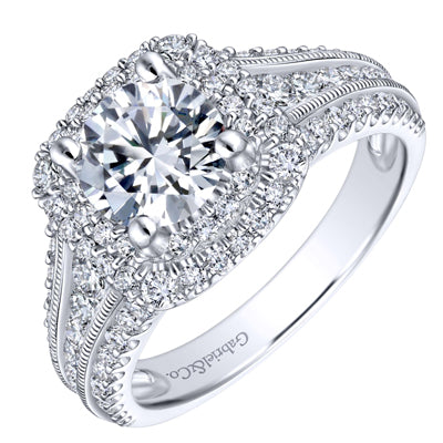 Gabriel Henrietta Halo Diamond Engagement Ring Setting in 14kt White Gold (1ct tw)