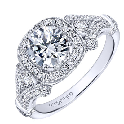 Gabriel Delila Vintage Halo Diamond Engagement Ring Setting in 14kt White Gold (3/8ct tw)