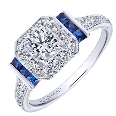Gabriel Sylvia Halo Diamond and Sapphire Engagement Ring Setting in 14kt White Gold (5/8ct tw)