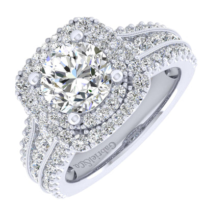 Gabriel Henrietta Double Halo Diamond Engagement Ring Setting in 14kt White Gold (1 1/2ct tw)