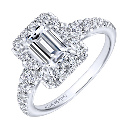 Gabriel Serena Emerald Cut Diamond Halo Engagement Ring Setting in 14kt White Gold (7/8ct tw)
