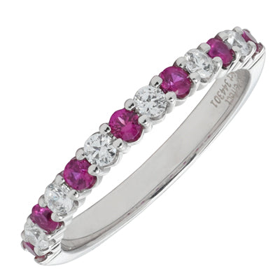 Ruby and Diamond Shared Prong Band in 14kt White Gold (1/7ct tw)