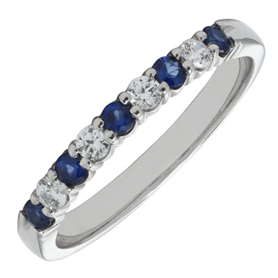 Sapphire and Diamond Shared Prong Band in 14kt White Gold (1/7ct tw)