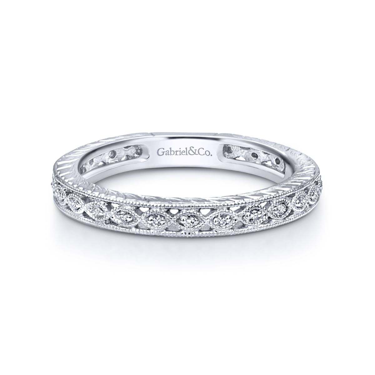 Gabriel Intricate Cutout Stackable Diamond Ring in 14kt White Gold (1/20ct tw)