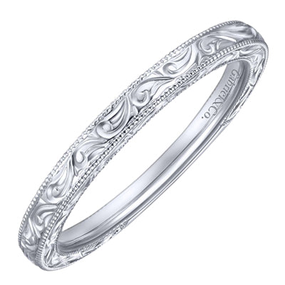 Gabriel Swirl Engraved Stackable Ring in 14kt White Gold