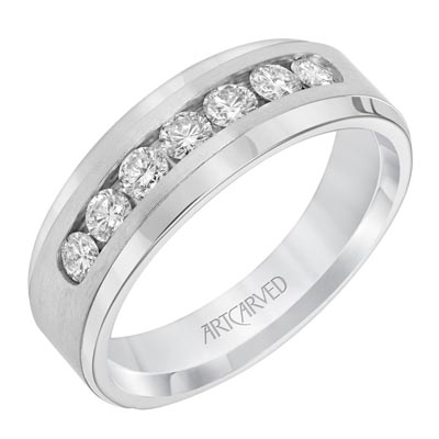 Artcarved Mens Diamond Channel Band in 14kt White Gold (3/4ct tw)