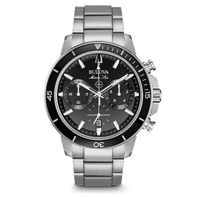 Bulova Marine Star Mens Chronograph Watch with Black Dial and Stainless Steel Bracelet (quartz movement)