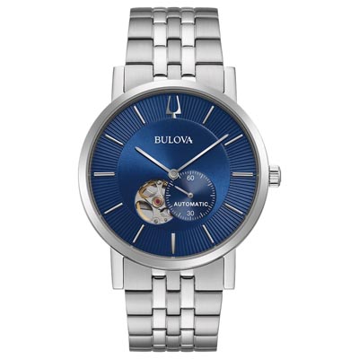 Bulova American Clipper Mens Watch with Blue Dial and Stainless Steel Bracelet (automatic movement)