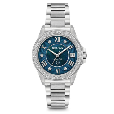Bulova Marine Star Womens Diamond Watch wtih Blue Dial and Stainless Steel Bracelet (quartz movement)