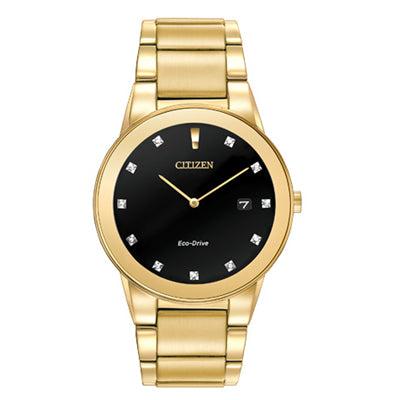 Citizen Axiom Mens Watch with Black Dial and Gold Tone Bracelet (eco-drive movement)