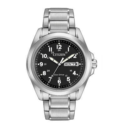 Citizen Sport Mens Watch with Black Dial and Stainless Steel Bracelet (eco-drive movement)