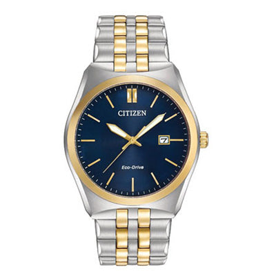 Citizen Corso Mens Watch with Blue Dial and Stainless Steel and Yellow Gold Toned Bracelet (eco-drive movement)