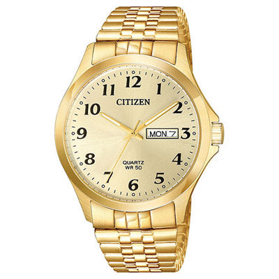 Citizen Mens Watch with Yellow Dial and Yellow Gold Toned Expansion Bracelet (quartz movement)