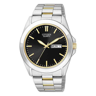 Citizen Mens Watch with Black Dial and Stainless Steel and Yellow Gold Toned Bracelet (quartz movement)